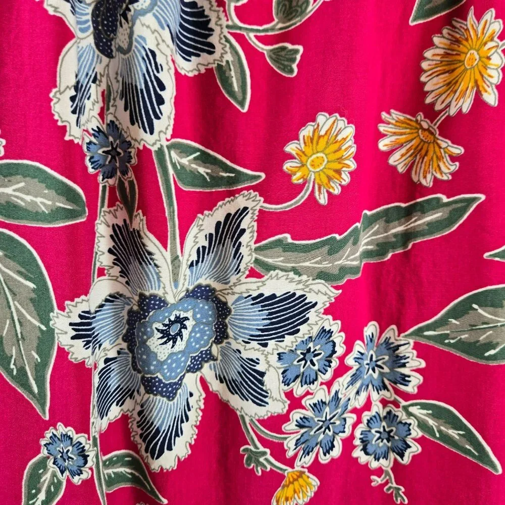 Old Navy Red Floral Boho Sleeveless Dress Womens M Rayon Tassel Tie Neck Pleated - Picture 4 of 12